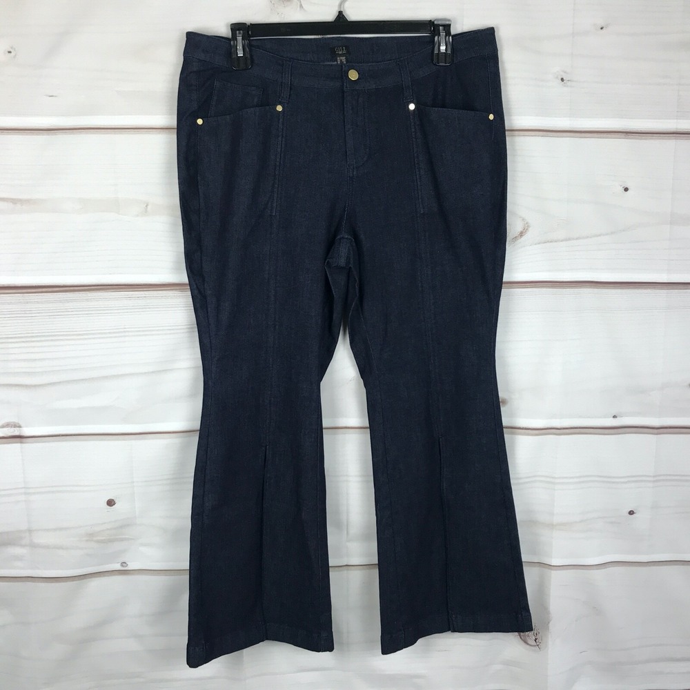 G.I.L.I. Jeans Womens 20WP Petite Front Slit Wide Leg Denim Dark Rinse Stretch